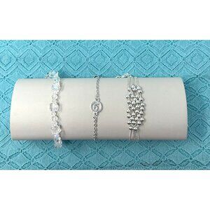 Three Silver & Glass Beads Bracelets - 3 Designs